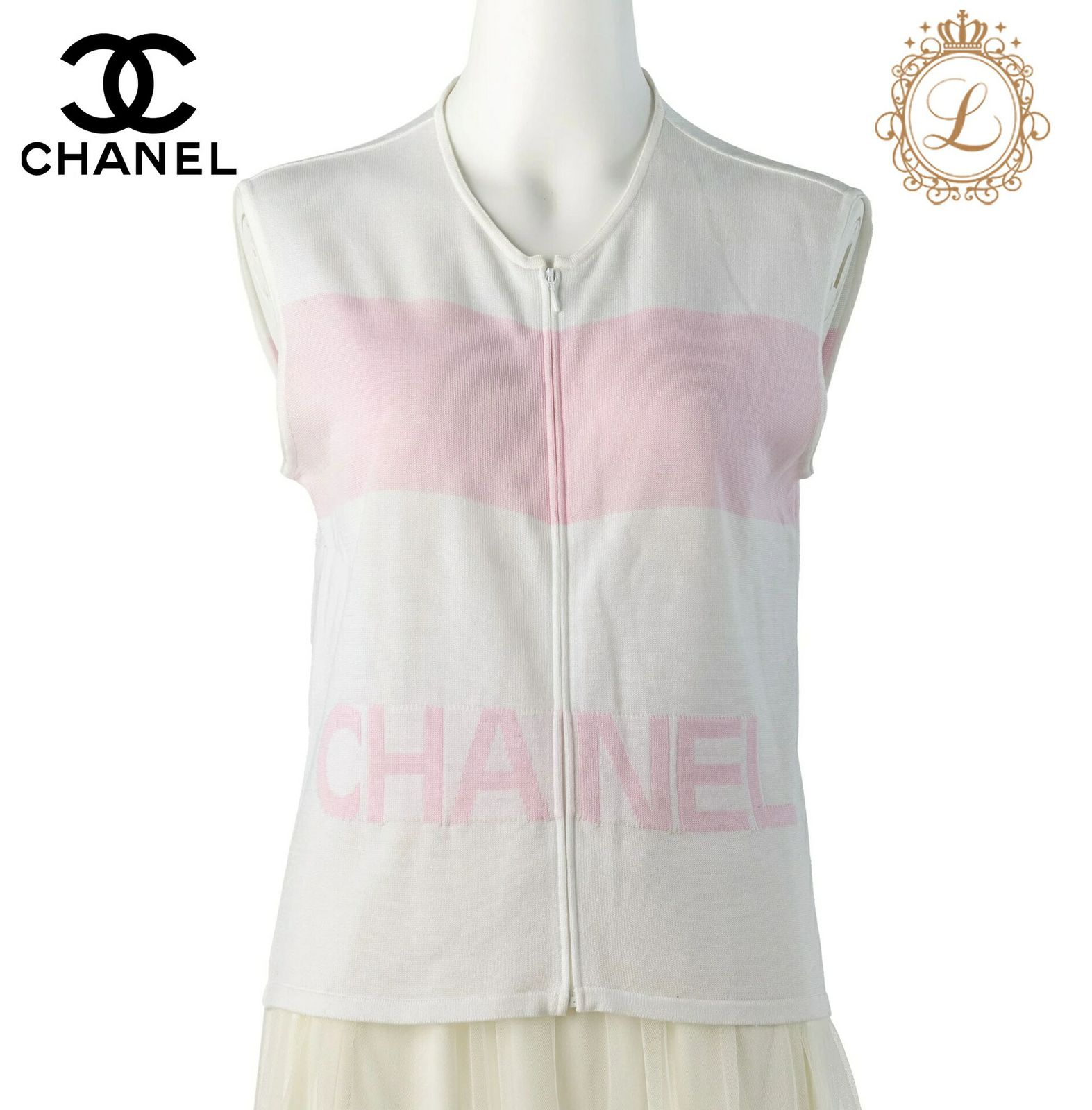 返品可】CHANEL シャネル ロゴマーク ノースリーブ トップス カットソー Tシャツ 42 白×ピンク ブランド アパレル - メルカリ