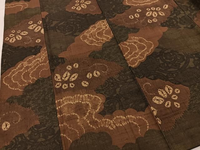 平和屋着物○伝統工芸士 七代目 吉澤与市 本真綿結城紬 絞り 型染め  