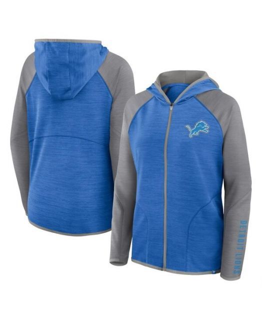送料無料 ファナティクス レディース パーカー スウェット アウター Women s Blue|Gray Detroit Lions Redzone End Around Pass Raglan Full-Zip Hoodie Blue Gray