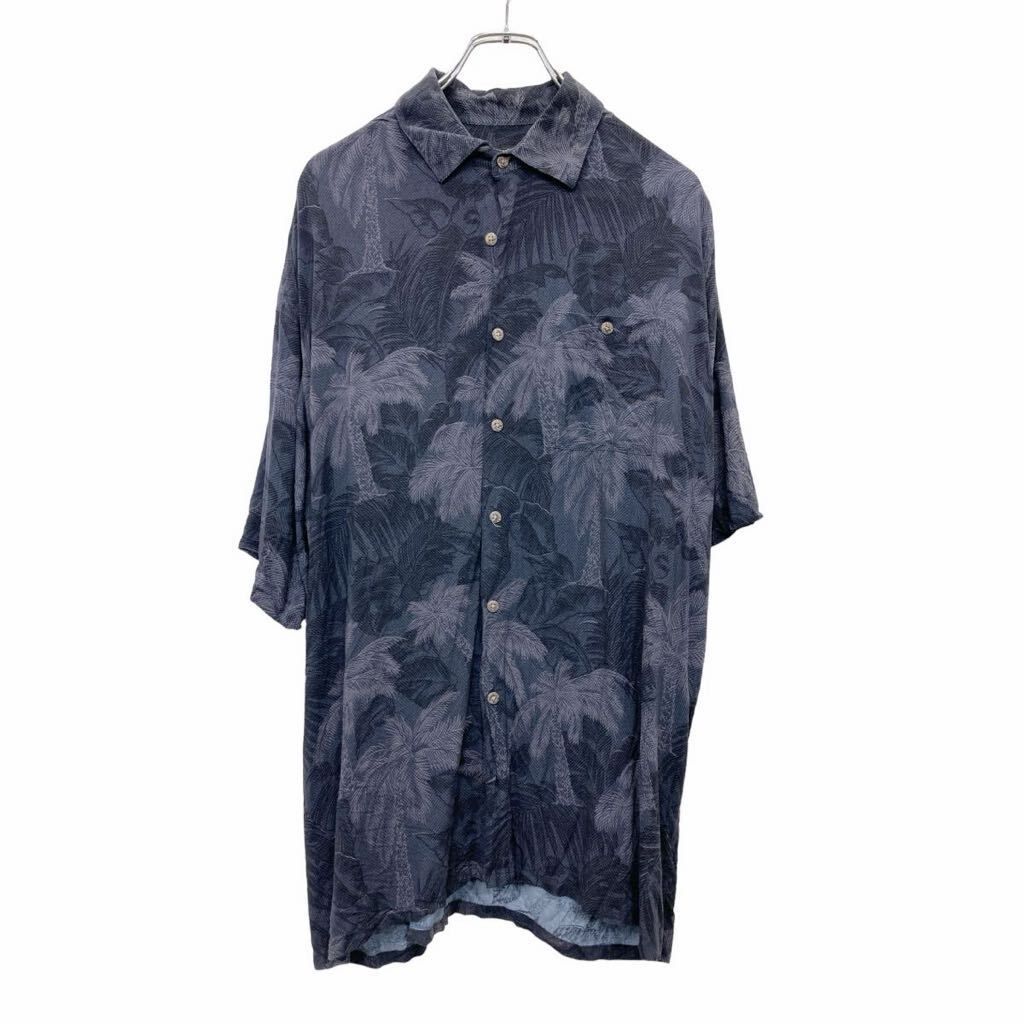 pierre cardin 半袖 シャツ Lサイズ 胸ポケット アロハシャツ 総柄 ブラック 古着卸 アメリカ仕入 t2408-3884