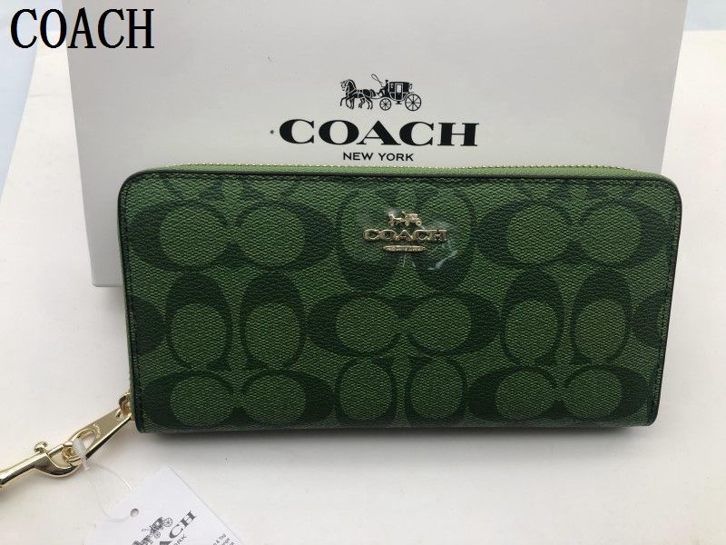 コーチ COACH 長財布 財布 シグネチャー ラウンドファスナー ストラップ付き グリーン緑 レディース 財布 贈り物 新品 未使用022C  C4452  xj0001