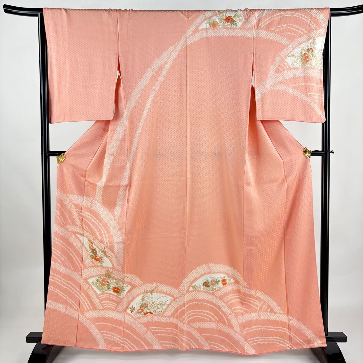 訪問着 身丈162cm 裄丈66.5cm M 袷 千總 扇面 菊 絞り 刺繍