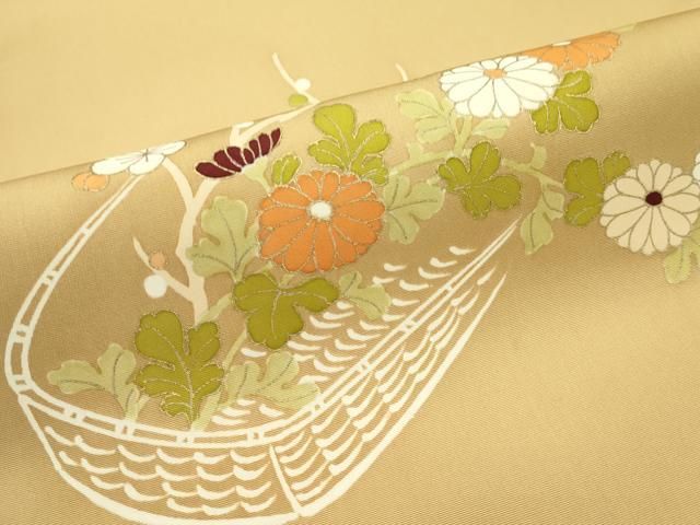 平和屋本店□極上 銀座 志ま亀 塩瀬 九寸名古屋帯 花籠文 金彩 狐色地