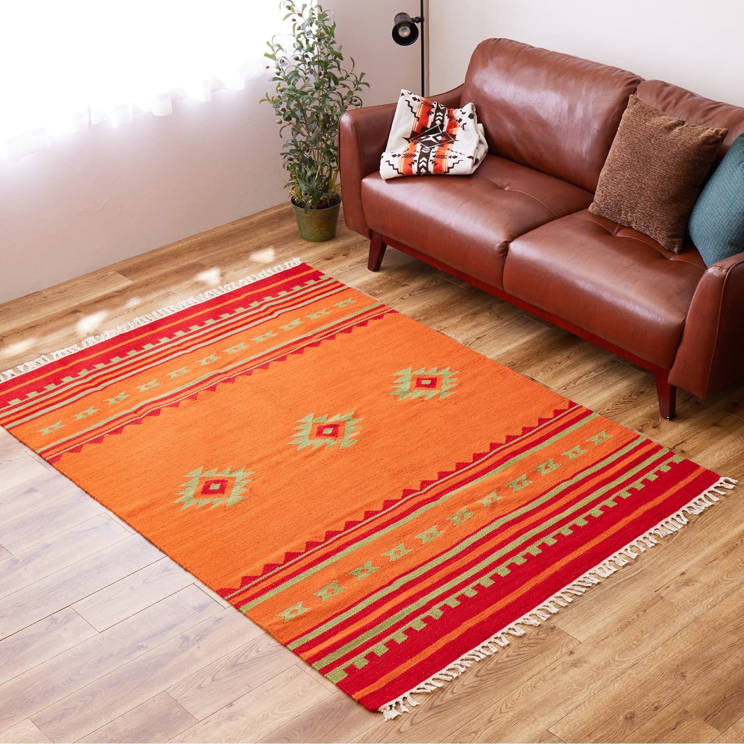 インドキリムラグ　オレンジ　140×200 インドキリムラグ オレンジ 140×200