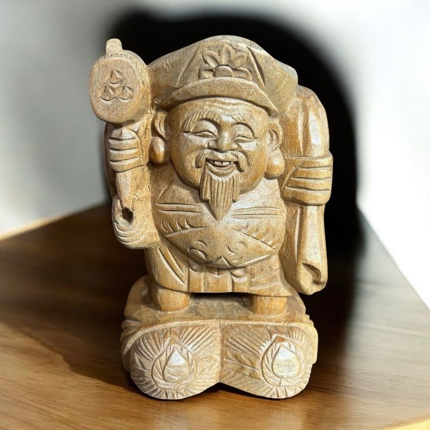大型 大黒天 七福神 木彫 仏像 彫刻 開運 置物 アンティーク