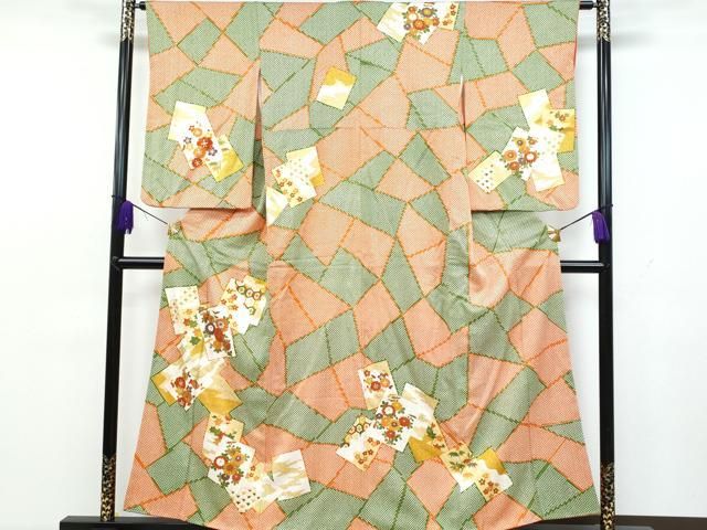 平和屋着物□訪問着 駒刺繍 短冊重ね吉祥花文 金彩 正絹 逸品