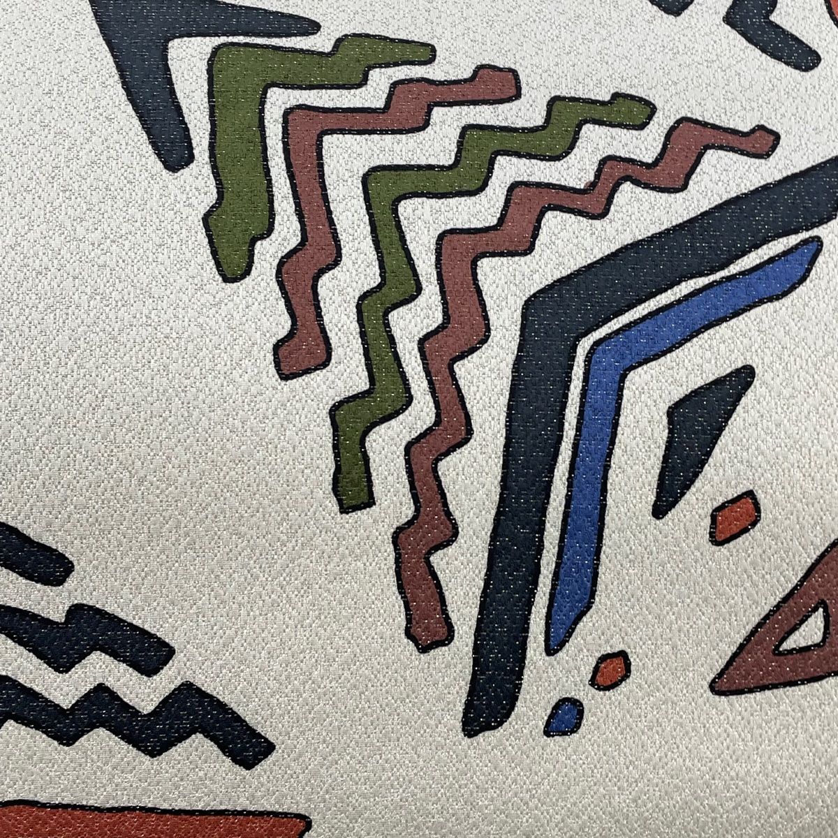 名古屋帯 美品 名品 大久保玄才 落款 幾何学模様 銀糸 灰色 正絹 