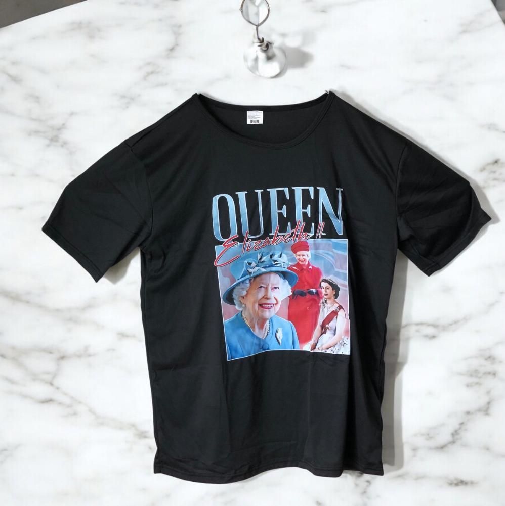 UKレジェンド】エリザベス女王 Tシャツ ブラック 2XL相当 英国王室