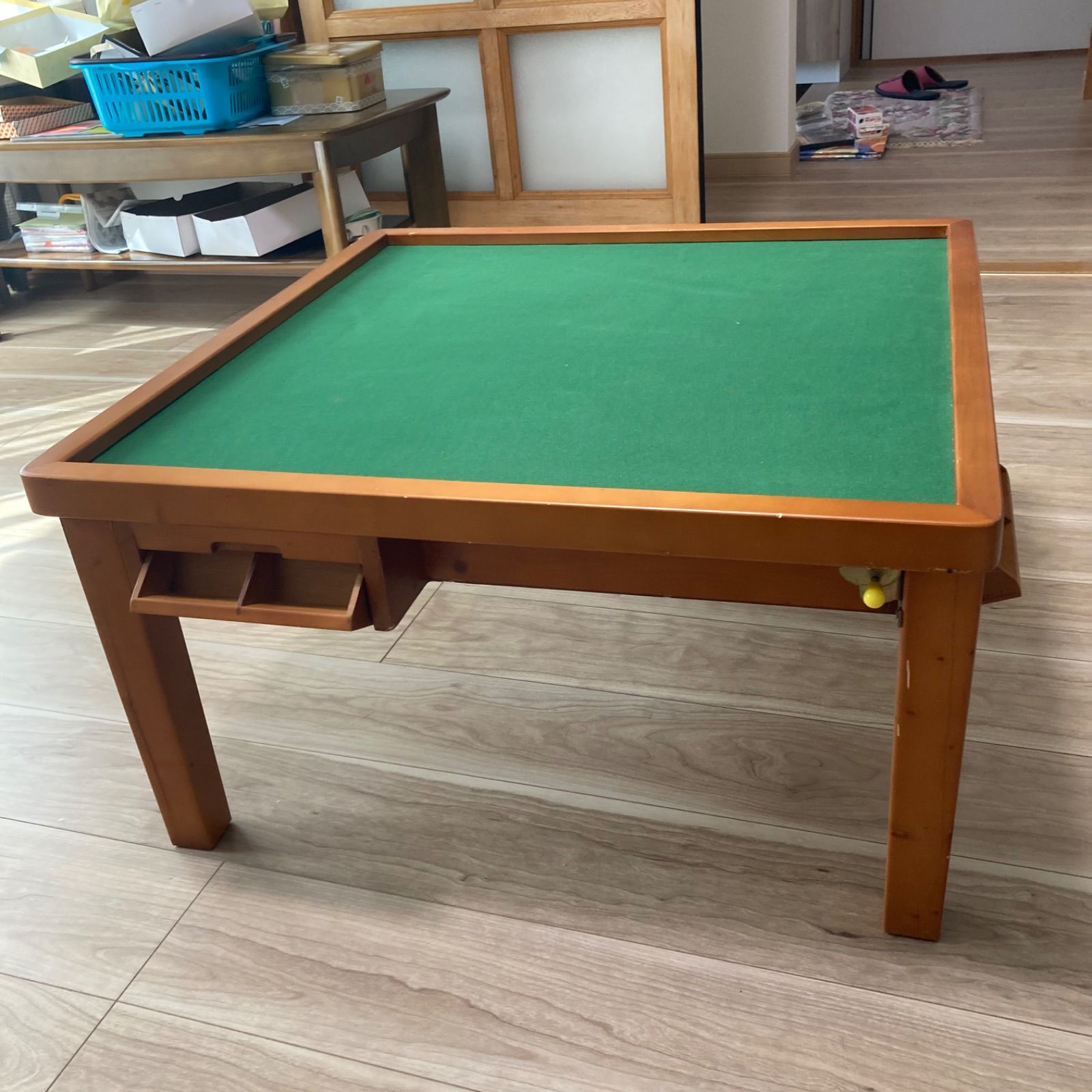 麻雀卓 天然木 パイン材 点棒入れ 裏面収納あり折り畳み