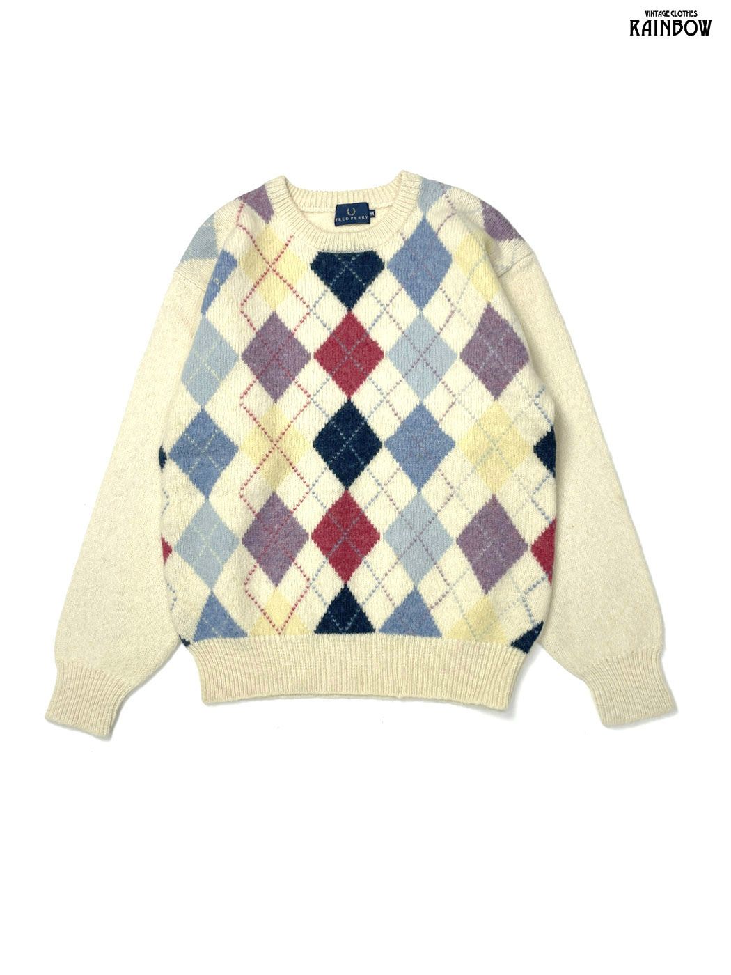 古着 FRED PERRY フレッドペリー アーガイル柄 チェック柄 ニット セーター ベージュ ttu2509018