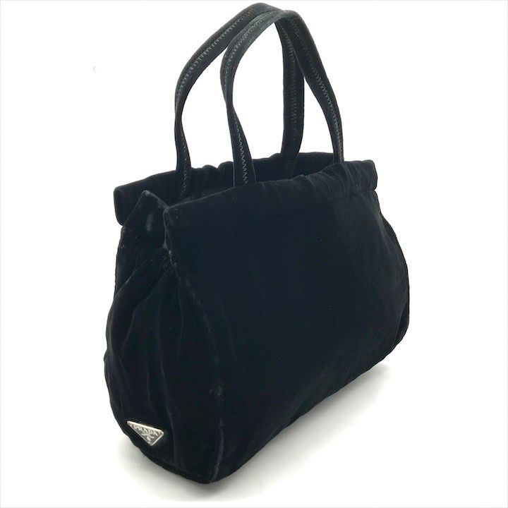 PRADA プラダ 三角ロゴ プレート ベロア ハンド バッグ ブラック レディース カバン 鞄 k5408