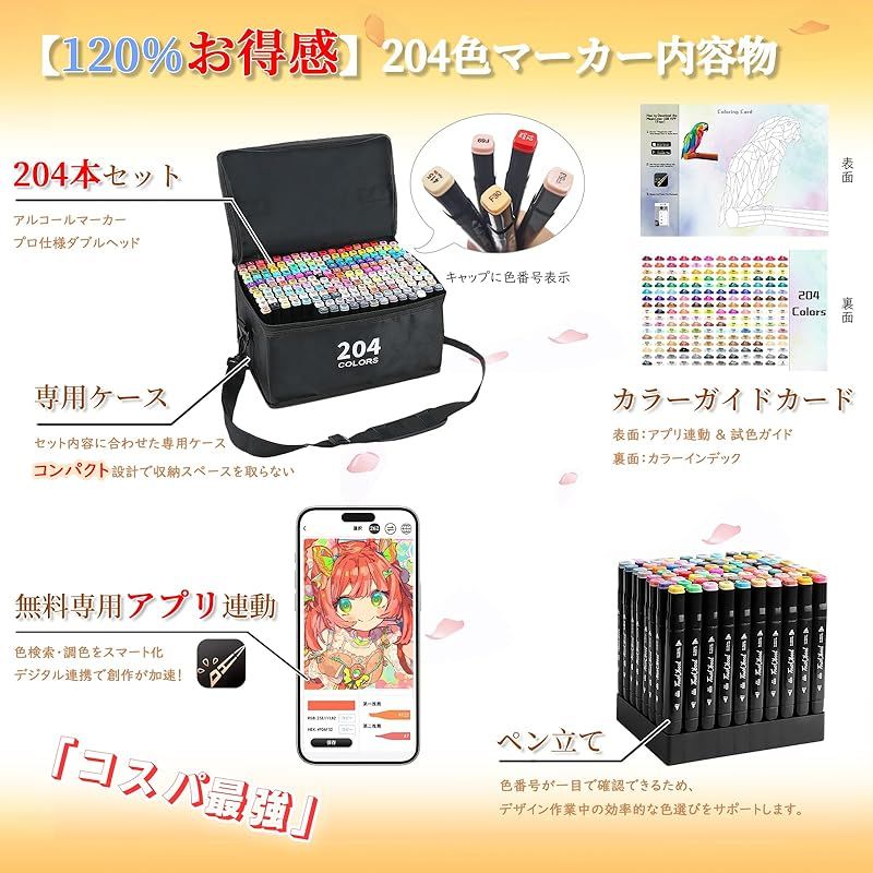 SiwaQio アートマーカー 168色170本 アルコールマーカー イラストマーカー セット ショルダーケース付き やわらかい筆 DIY 塗り絵 デザイン コピックなど プレゼント SKLAD-KIRPICHA_RU