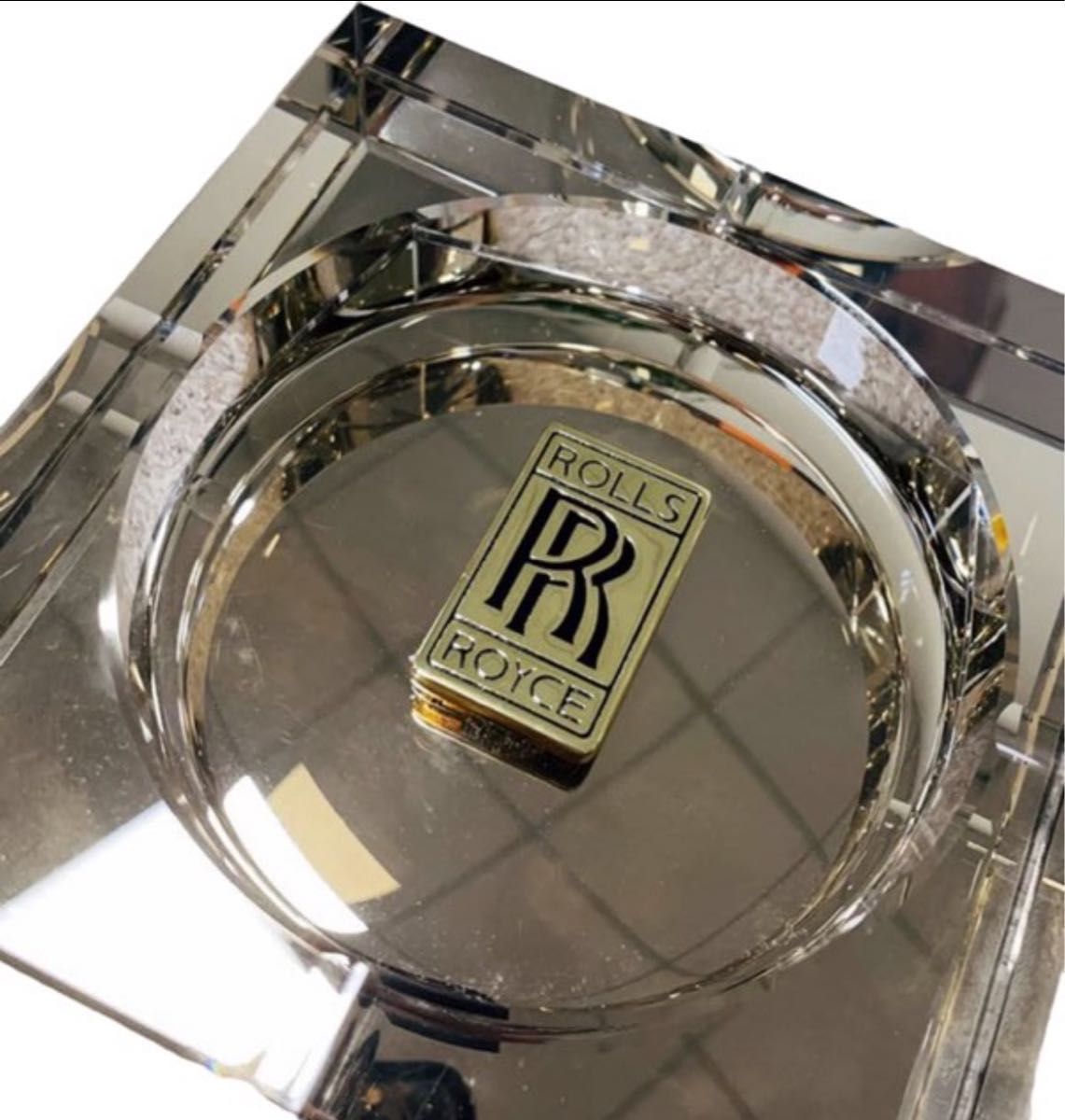 ROLLS ROYCE ガラス灰皿 ロールスロイス RR ロゴプレート クリスタル ガラス 灰皿 ゴールド