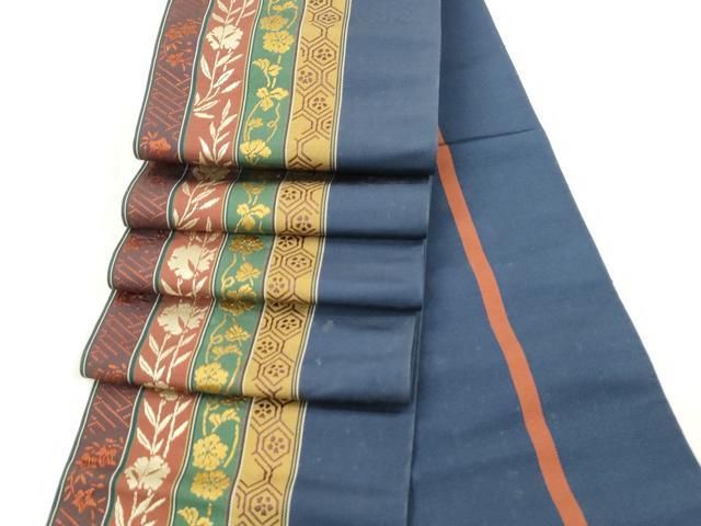 平和屋着物◎本場筑前博多織 半幅帯 草花間道 正絹 逸品