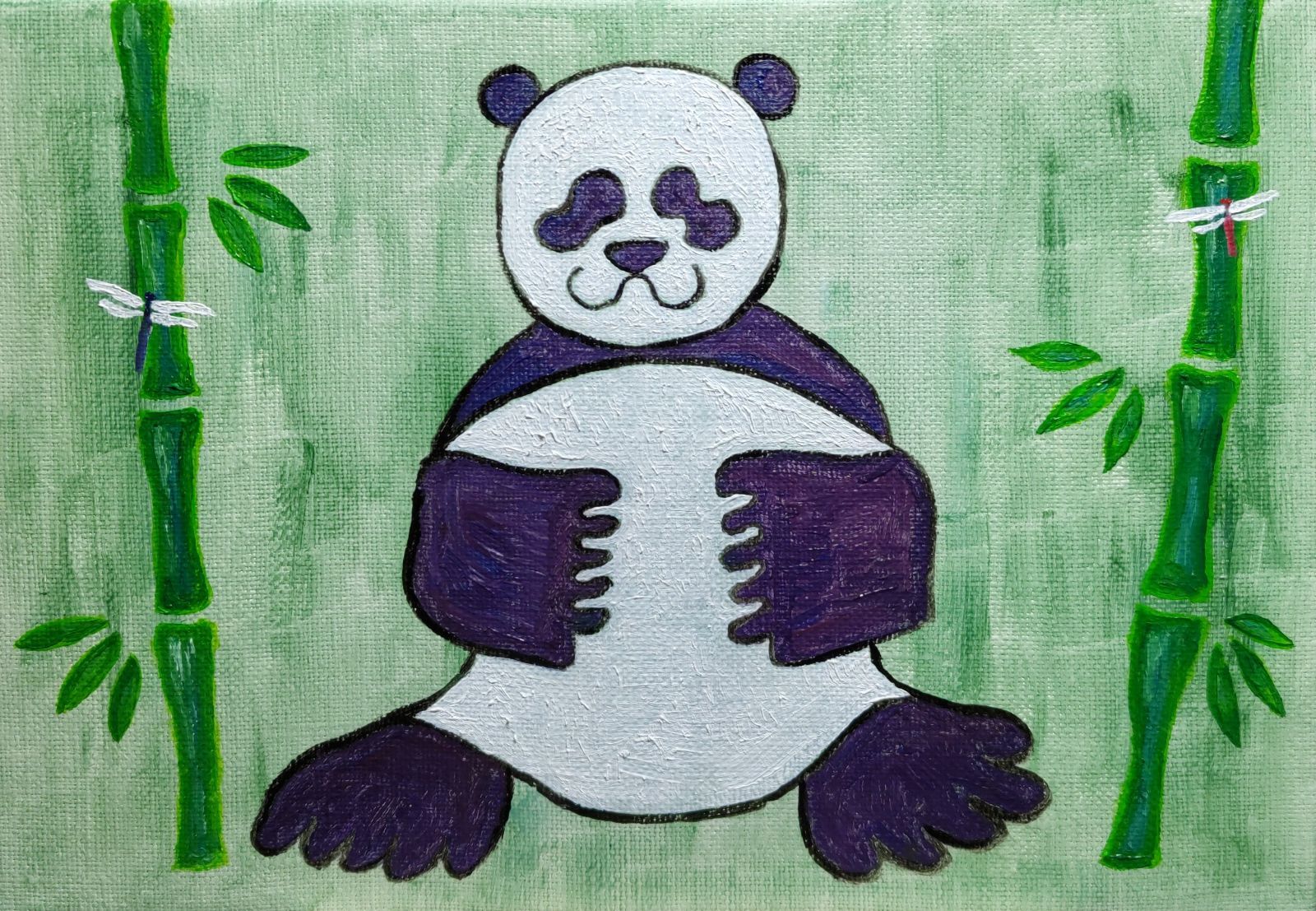 panda [パンダ]油絵 現代アート 小品 絵画 美術品 インテリア カラフル