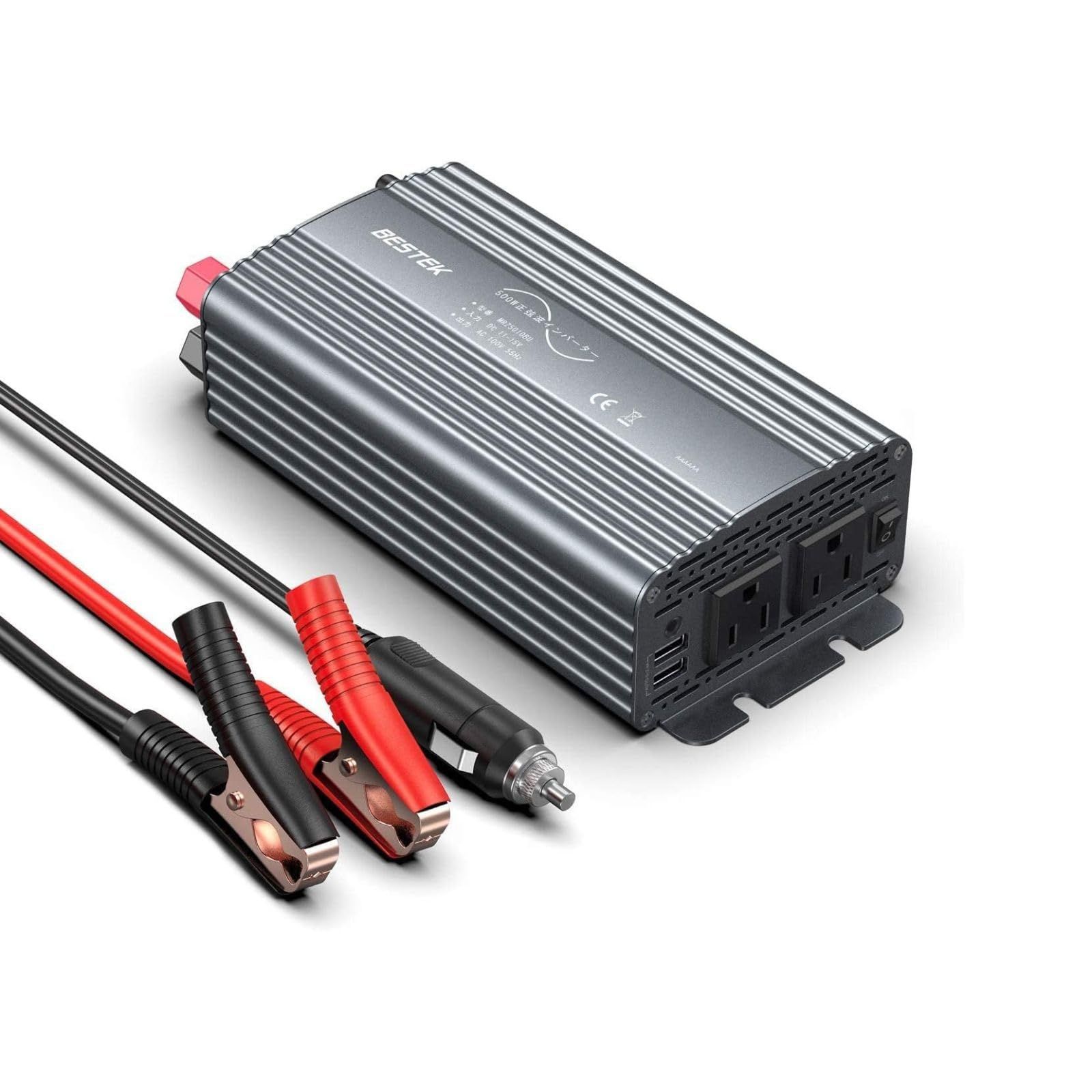 USB2ポート搭載 車載用インバーター DC12VをAC100Vに変換 カーインバーター 500W コンセント 12V車 シガーソケット グレー インバーター 正弦波 MRZ5010BU-GY BESTEK