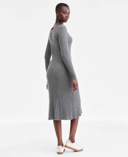 チャータークラブ レディース ワンピース トップス Women s Cashmere Ribbed Midi Sweater Dress PXS-XXL Mid Grey Heather