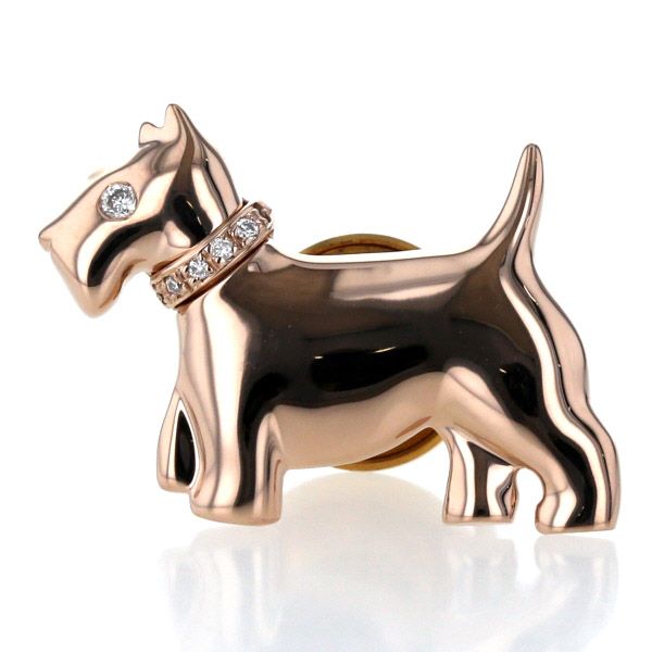 K18PG ピンクゴールド 真鍮 ブローチ ダイヤモンド 0.03ct ダイヤ 犬 