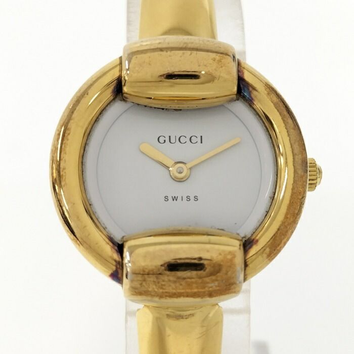 GUCCI バングルウォッチ 腕時計 S|S クオーツ ホワイト文字盤 GP ゴールド