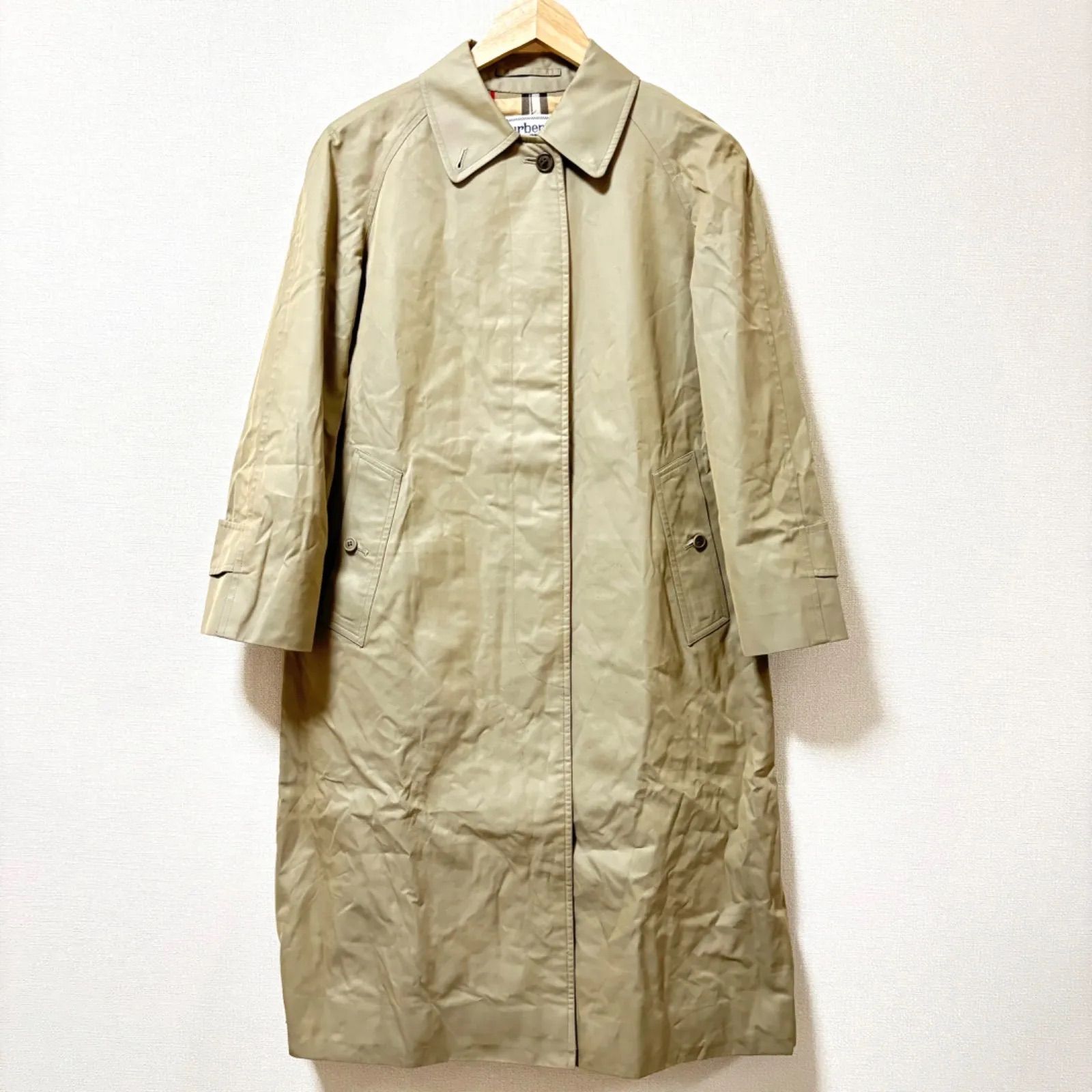 美品　希少　バーバリー　ステンカラートレンチコート　アイボリー　金金具　比翼 ビンテージ コート 古着 ステンカラー トレンチ ロング キレイめ 希少