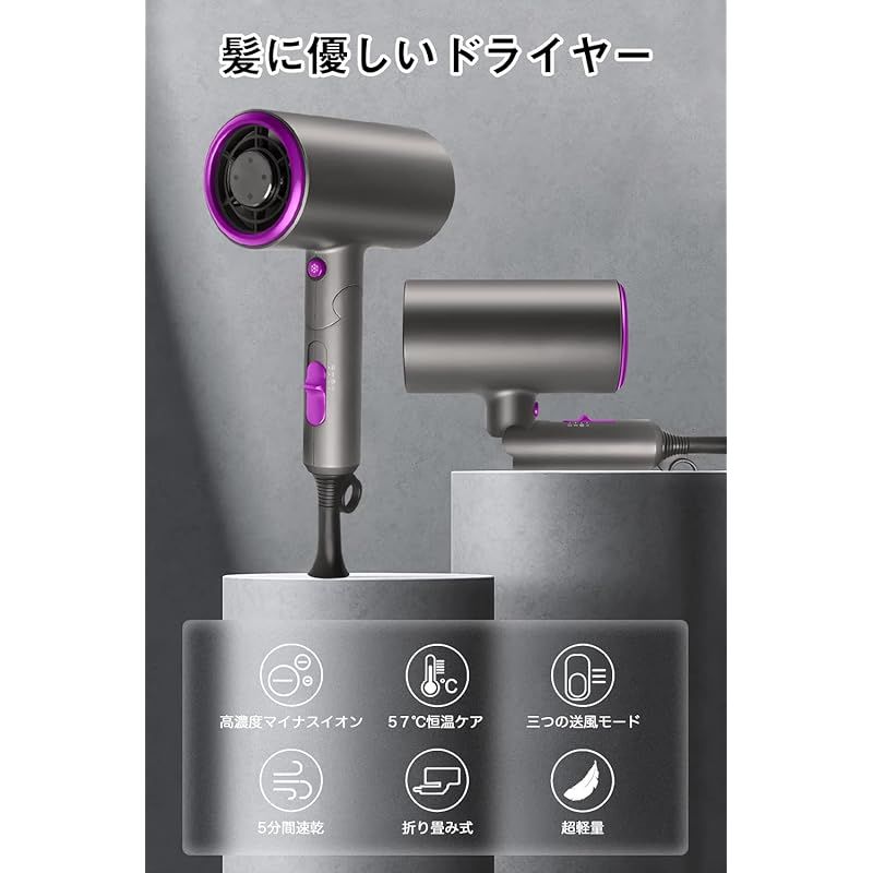 ドライヤー 大風量 【2025最新型】速乾 軽量 折り畳み式 高濃度