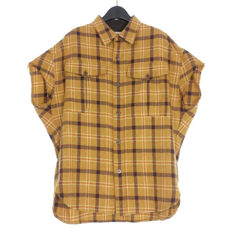 ドリスヴァンノッテン DRIES VAN NOTEN 24AW CILLOTH SHIRTS カットオフ チェックシャツ M イエロー 242-020713-9292