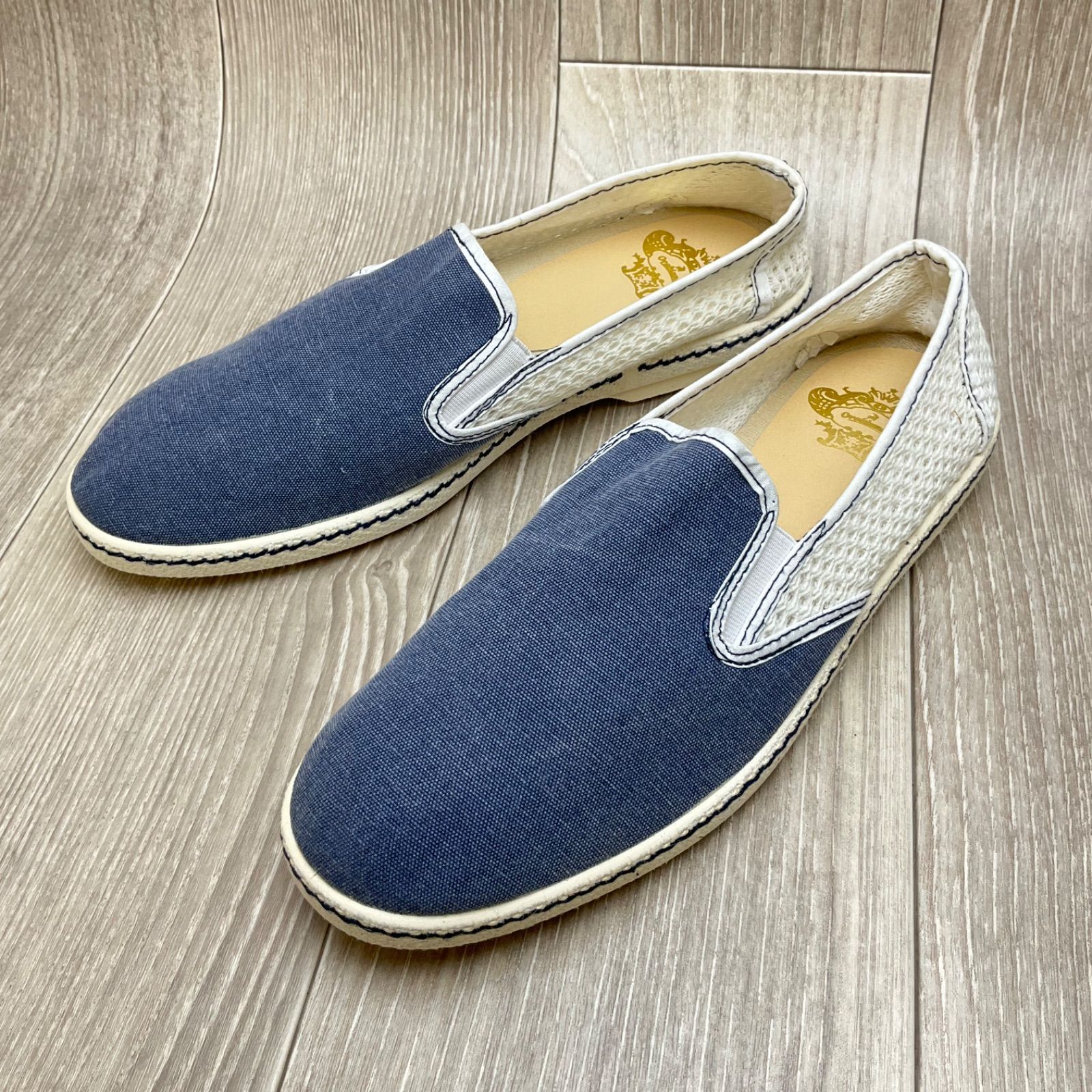 Orobiancoオロビアンコ◇キャンバス×メッシュスリッポン◇サイズ42(25.5cm)◇デニムブルー/ホワイト紳士靴スペイン製 エスパ  バルカナイズ スニーカー