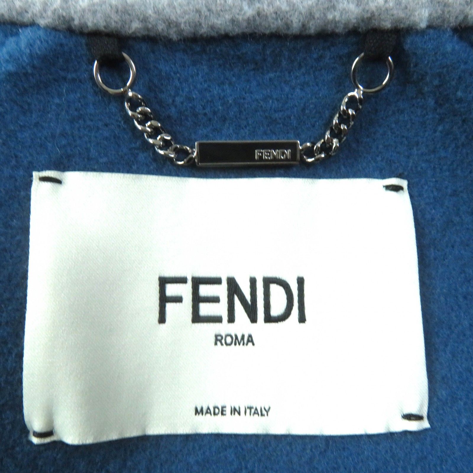 極美品△FENDI フェンディ FF8724 ウール100％ ポケットミンクファー ロゴ入り 袖ジップデザイン ロングコート グレー 38 イタリア製 正規品 レディース