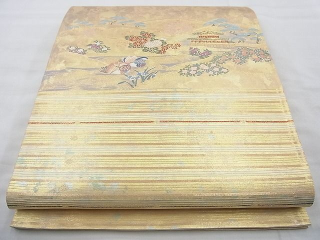 平和屋着物◎太鼓柄袋帯 唐織 名勝 金閣寺 金糸 正絹 逸品 未使用