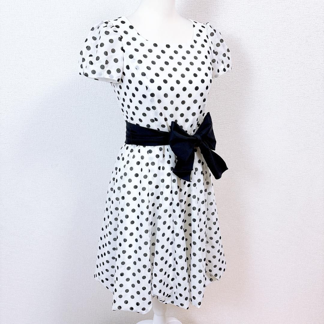 M sGRACY 半袖ワンピース ウエストリボン紐 38 ドット 白×黒