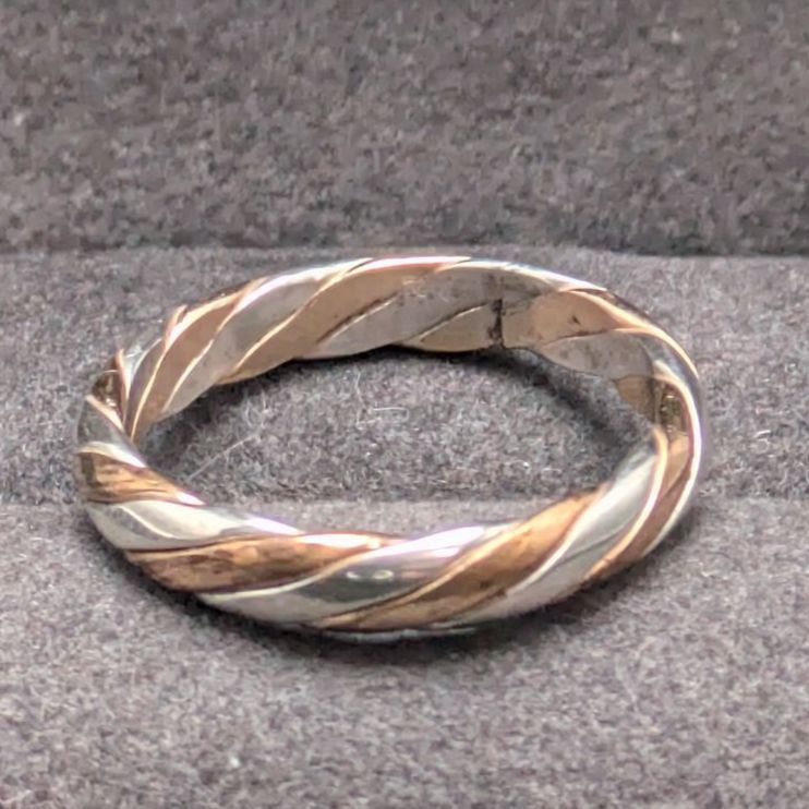 ヴィンテージ ツイストリング シルバー925 14K GF デュアル バンドリング 13.5号 2g