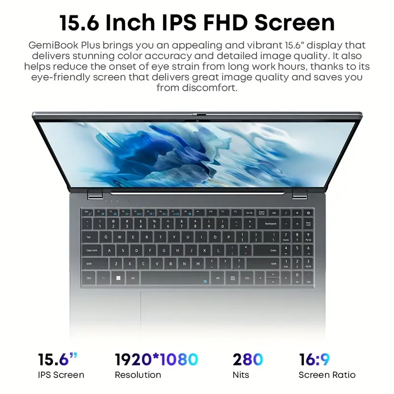 CHUWI GemiBook Plus ノートパソコン 39.62cm、16GB DDR5 512GB SSD、第12世代 Intel N100 (最大3.4GHz)、1920*1080 FHD IPS ディスプレイ、WiFi 6、1TB SSD 拡張