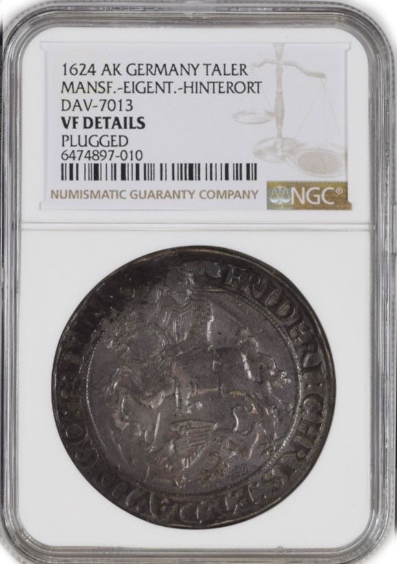 1624 AK German State Mansfield David Taler Silver DAV-7013 NGC VF Detail Plugged