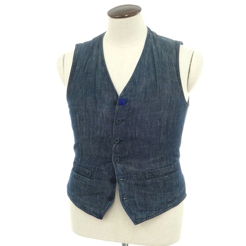 中古】ラルディーニ LARDINI コットンリネン ジレ ベスト ネイビー