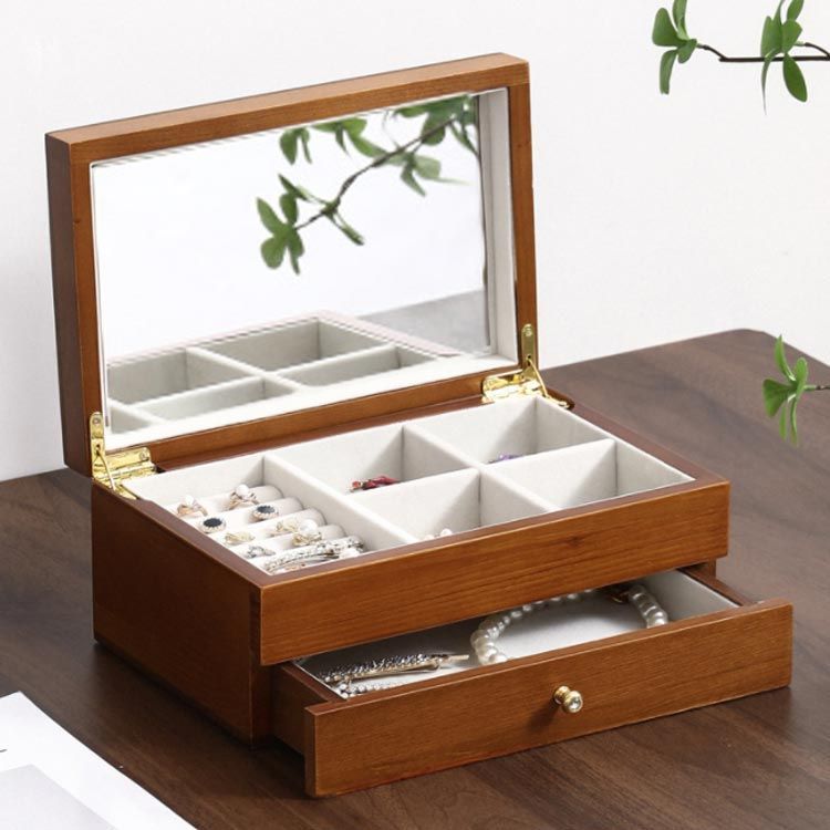 木製 レトロ ジュエリーボックス アクセサリー収納ケース 鏡付 ジュエリーケース アクセサリーケース ジュエリーボックス 木製