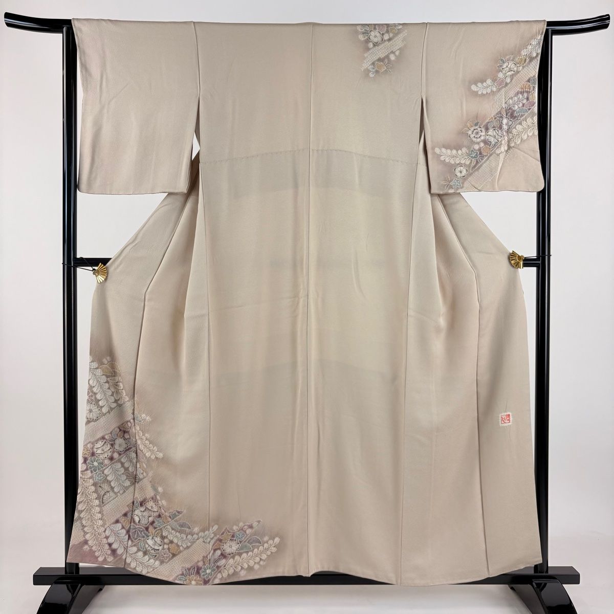 付下げ 身丈155.5cm 裄丈65cm M 袷 樋熊哲也 落款 辻が花 ぼかし 灰茶 正絹 名品