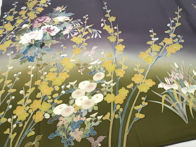 平和屋着物○訪問着 友禅 草花文 暈し染め 正絹 逸品 CAAY3078vf