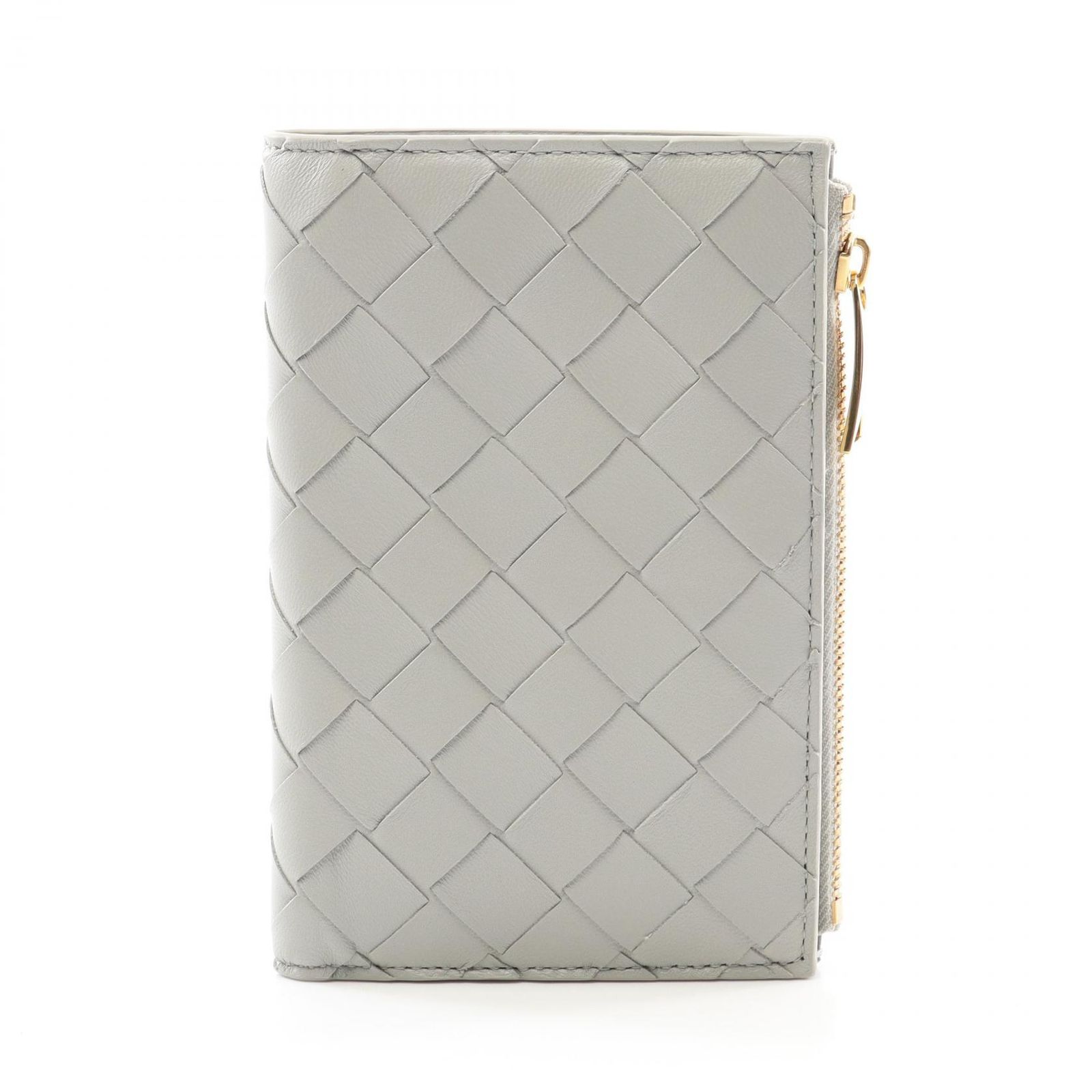ボッテガヴェネタ BOTTEGA VENETA 二つ折り財布 イントレチャート 749940VCPP21556 アゲートグレー レザー ミディアム イントレチャート 二つ折りファスナーウォレット レディース