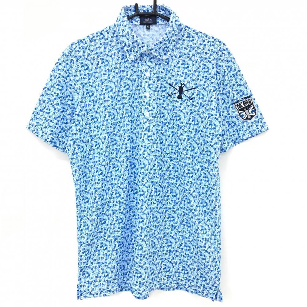 ミズノTHE OPEN 半袖ポロシャツ ブルー×ライトブルー 花柄