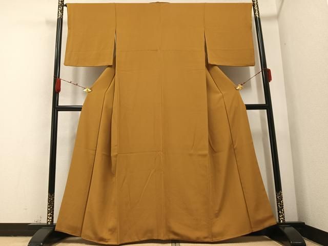 平和屋着物 上質な色無地 黄唐茶色 正絹 AABA8920ph