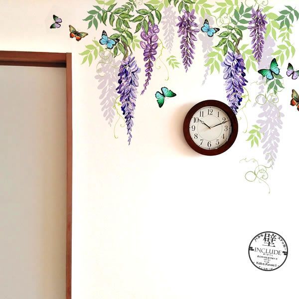 460 壁ステッカー ウォールステッカー 藤の花 つる藤棚 紫の花 春の花-0