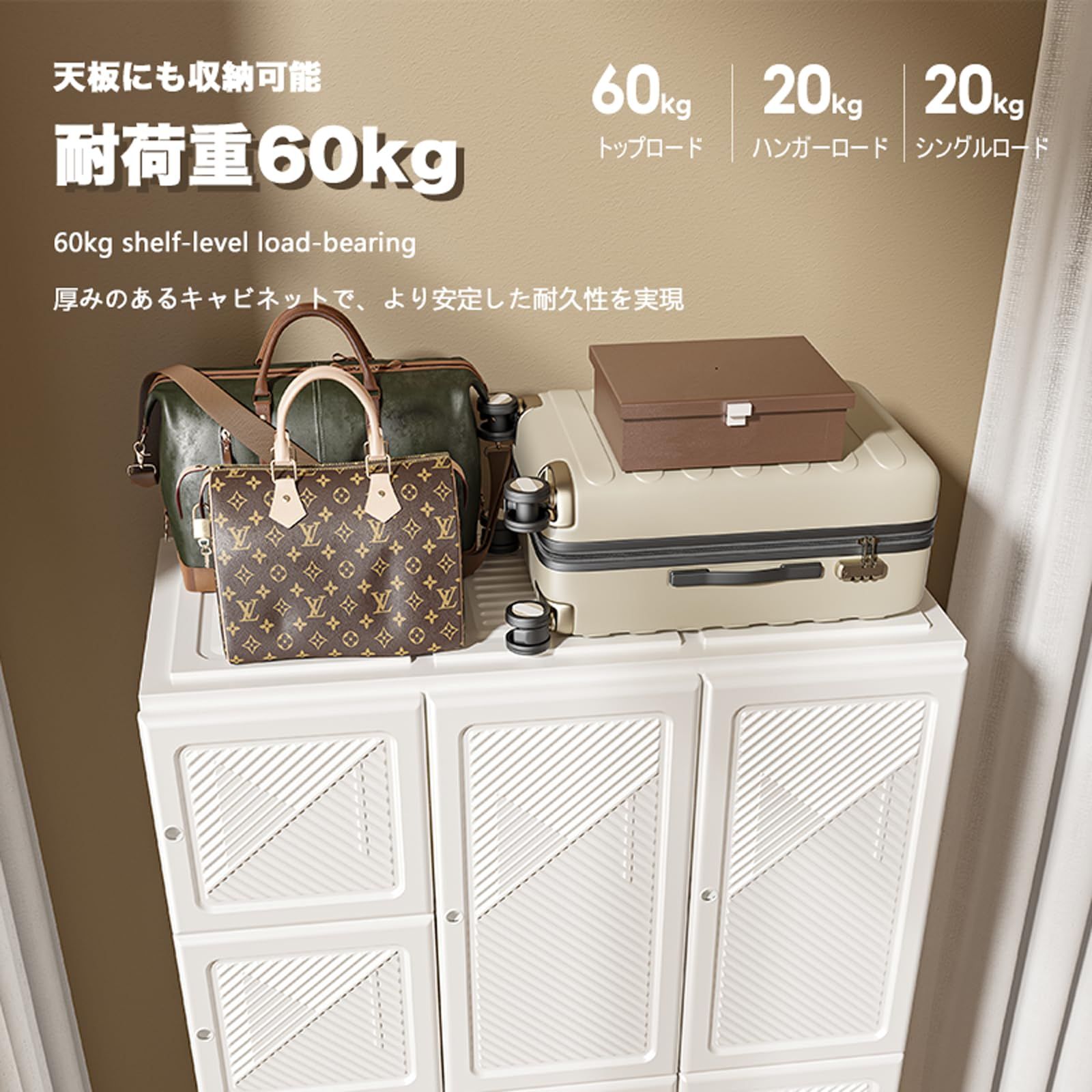 Mayi Box ワードローブ クローゼット 大容量 ハンガーラック シンプル収納棚 衣類ケース 一体折り畳み式 洋服収納ラック 扉付き 雑物 小物 耐荷重 省スペース 頑丈 リビング 6マス-2ハンガー WWW_KANDAIZUMI_COM