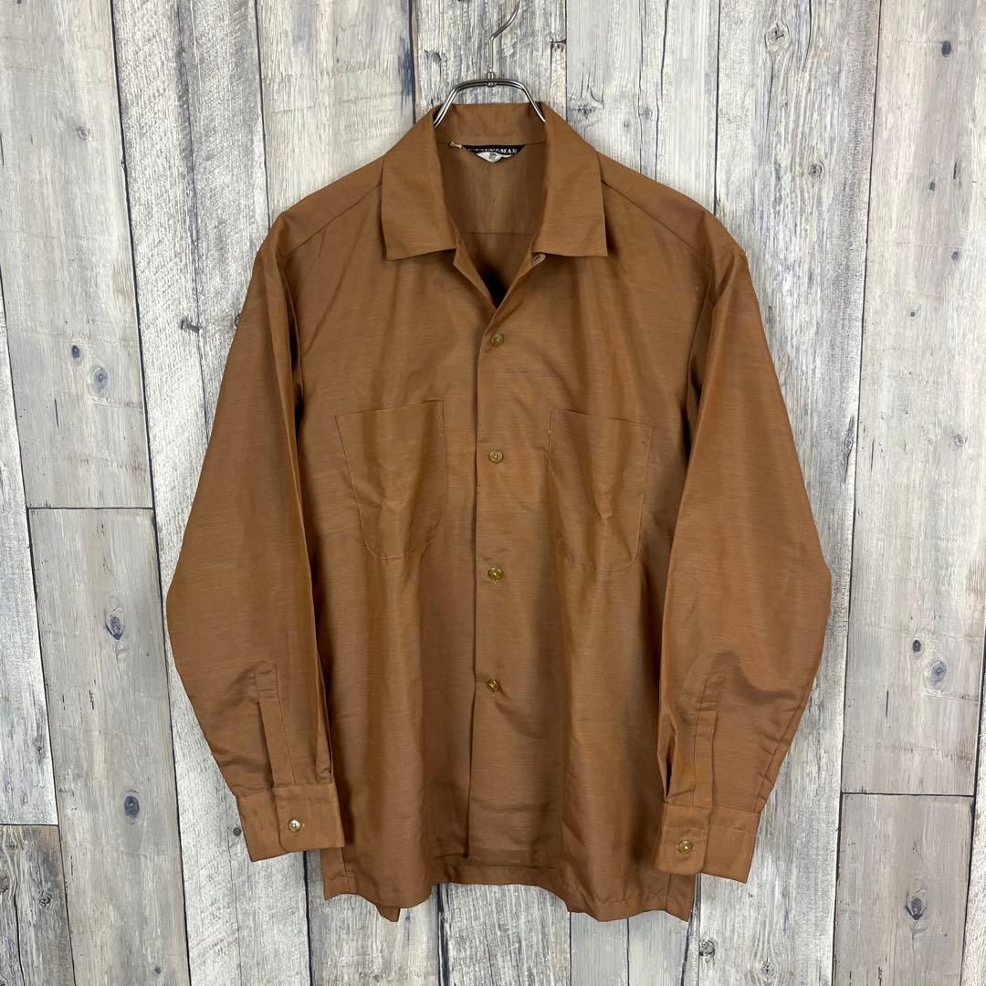 70s ALL YOUNGMAN ヤングマン 長袖 無地 開襟 ドレス シャツ