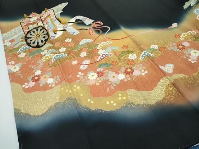 平和屋本店□極上 京友禅の第一人者 松井青々 黒留袖 駒刺繍 御所車花