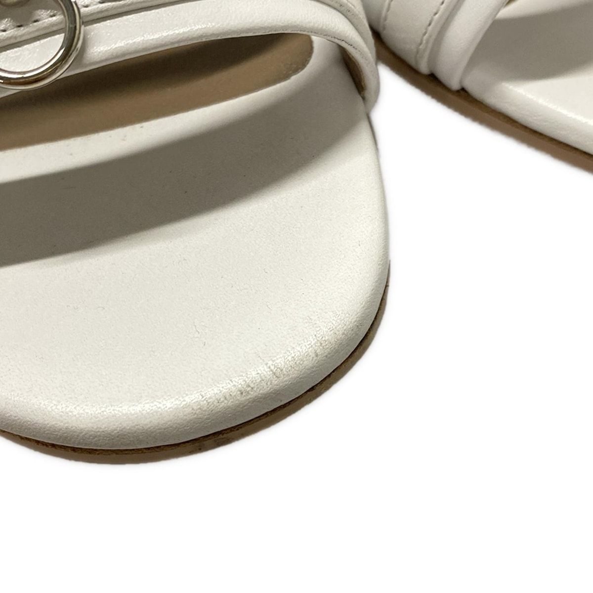 HERMES エルメス サンダル 37 レディース コリエドシアン 白 シルバー金具|アウトソール張替済 レザー KIN-KAAI_COM