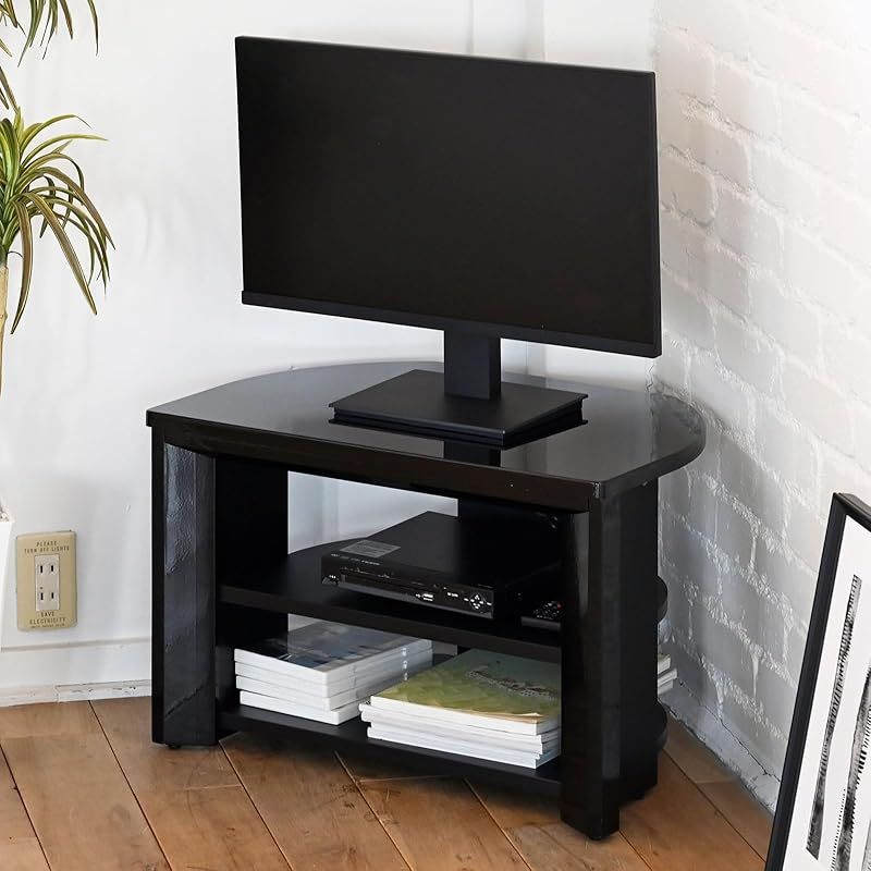 山善 YAMAZEN テレビ台 テレビボード ラック ローボード 収納 コーナー 幅59.5×奥行39.5×高さ40cm 組立品 シャイニーブラック SHTE-600 SBK 1