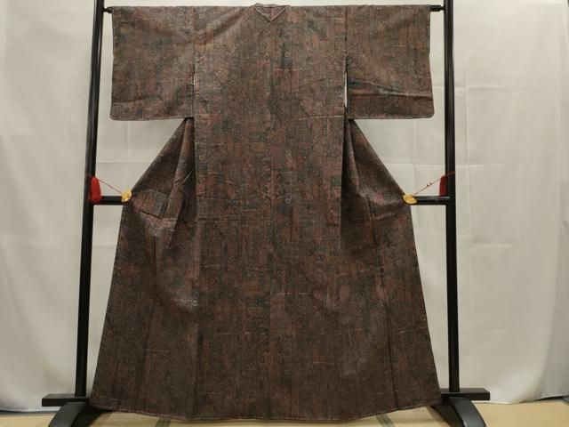 平和屋着物○上質な紬 市松文様 正絹 逸品 AAAZ0315zg