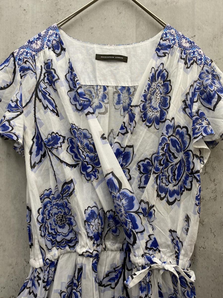 極美品★マッキントッシュロンドン　水色　花柄　ワンピース　38 MACKINTOSH LONDON マッキントッシュロンドン 花柄 マキシ
