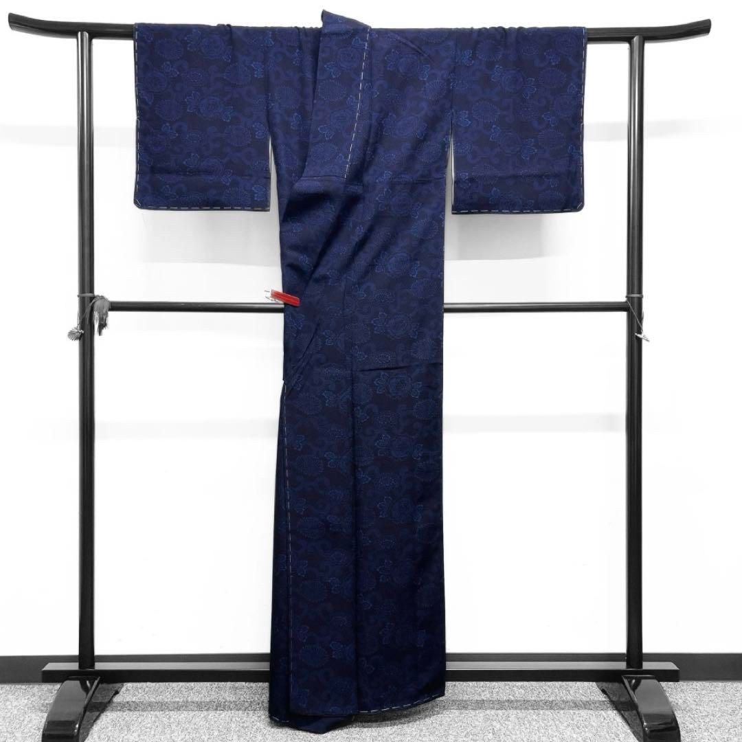 小紋　藍染　菊花　ネイビー　ドット　着物　084w d 小紋 藍染 菊花 ネイビー ドット 着物 084w d - メルカリ