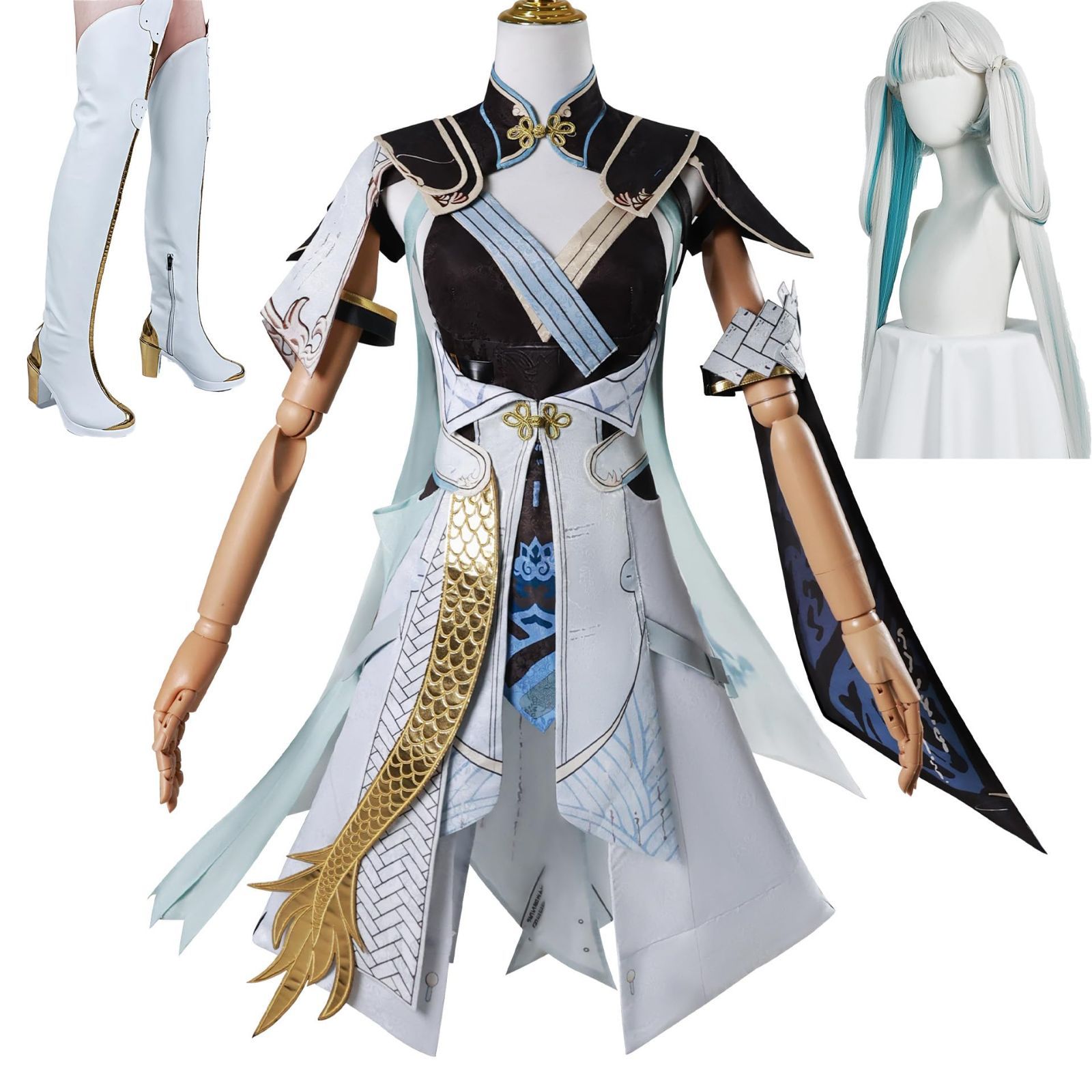 ♥ 今汐 ウィッグ 靴 COSPLEE 鳴潮 コスプレ衣装 ウイッグ-靴付き コスチューム 舞台装 文化祭 人気ゲーム パーティー 大人 仮装 学園祭 撮影 cosplay クリス ハロウィン